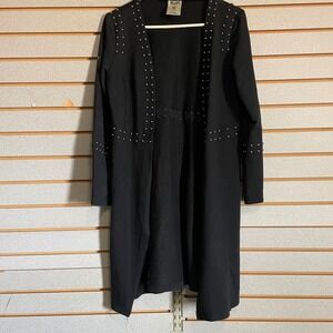 Vocal Black Studded Longline Open Front Duster Cardigan Jacket Western Medium